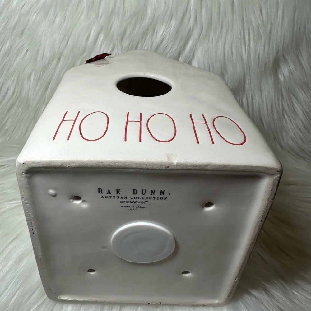 Rae Dunn Ho Ho Ho Birdhouse with Red Plaid Ribbon